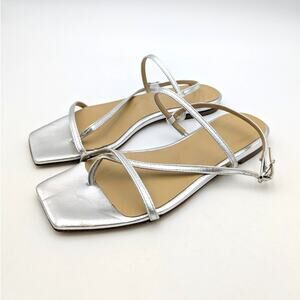 Aeyde Ella Slingback Thong Sandals Women's Silver Nappa Size US6 EU36
